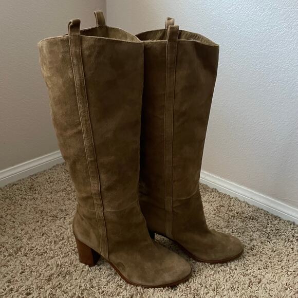 Splendid Boots Womens Size 10 Taupe Brown Suede Leather Knee High Heeled Western - Picture 4 of 14